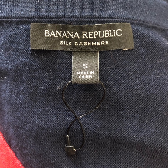 Banana Republic navy & red v neck lightweight cashmere silk blend sweater small - Picture 6 of 7